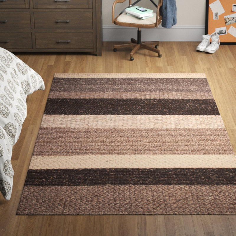 Three Posts Teen Darvin Brown/Tan Stripe Area Rug Wayfair